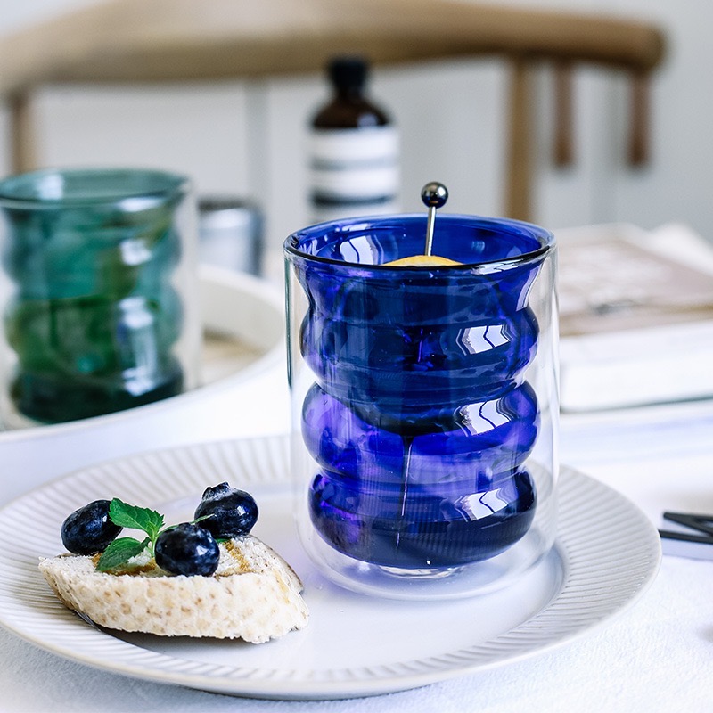 Creative spiral double layer glass cup anti-hot unniki buy kitchen blue