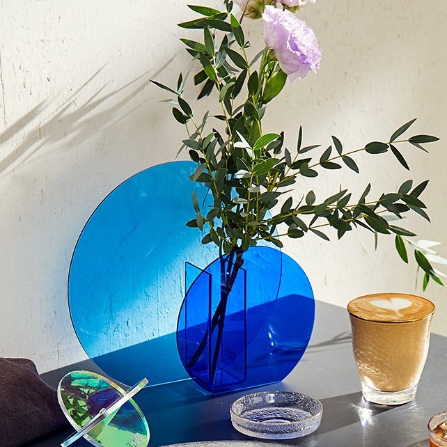 Blue Circular Shaped Acrylic Vase Aesthetic Home Decor unniki shop online home deco interior unique singapore